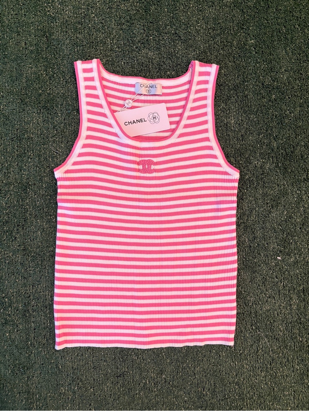 Chanel Girls' Pink & White Striped Tank Top SIZE S